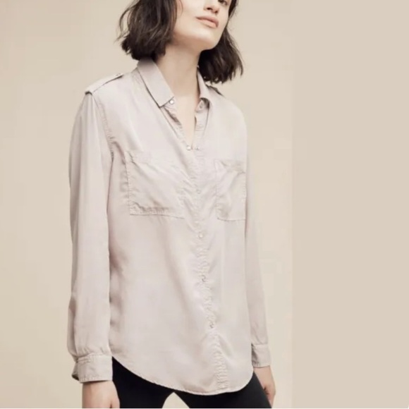 HOLDING HORSES Anthropologie Dimanche Pearl Snap Tunic Top Mauve M - Picture 1 of 8